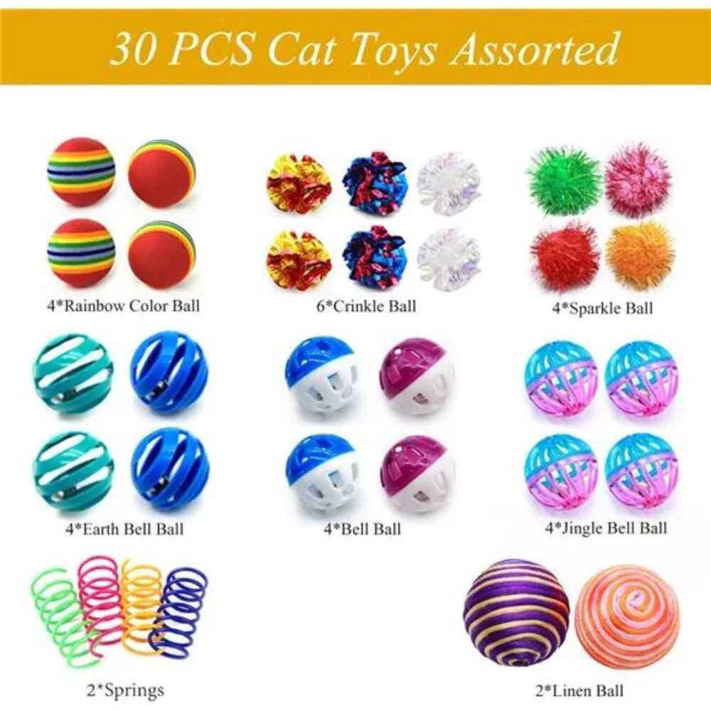 Cat Toys Kitten Assortment - Rainbow, Crinkle, Sparkle, Bell & Sisal